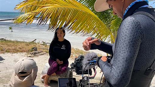Filming on location at Little Water Caye